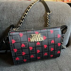 Steve Madden Black and Red Heart Patterned Bag